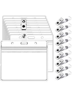 Amazon Clear ID Badge Holders with Silver Metal Clips - Pack of 10
